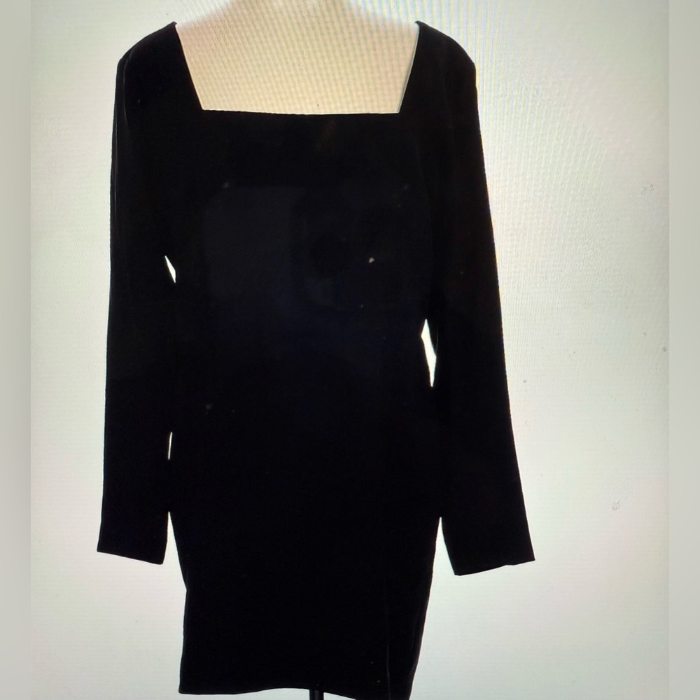 MNG Mango LBD Black Square Neck Long Sleeve Size 12 NWT
